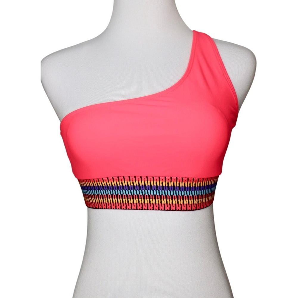 Shein Coral Orange Tribal One Shoulder Bikini Swim Top SMALL‎ Coastal Beach